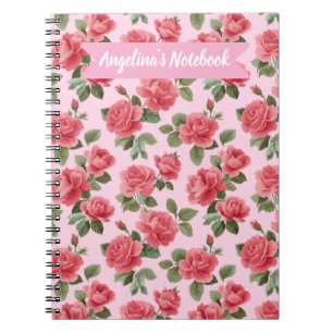 Cuaderno Rosas rosadas románticas patrón botánico personali