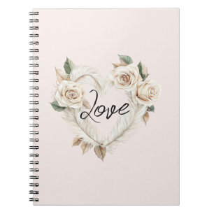 Cuaderno Rosas Rosadas Románticas Plumas Corazón Amor