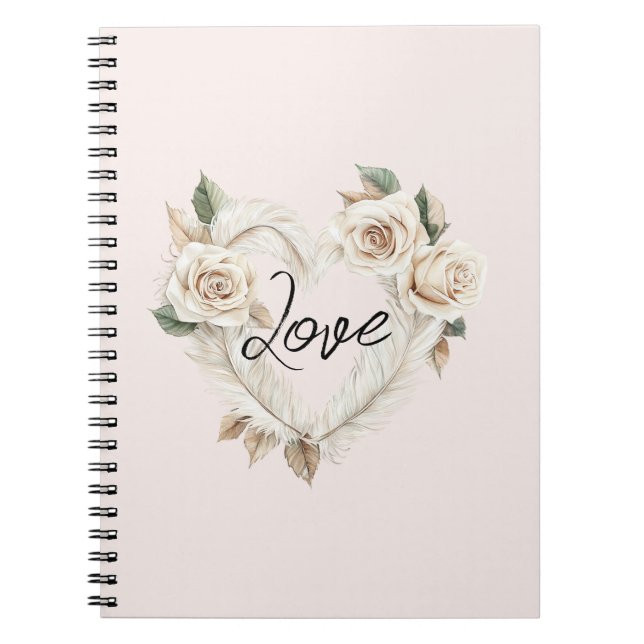 Cuaderno Rosas Rosadas Románticas Plumas Corazón Amor (Frente)