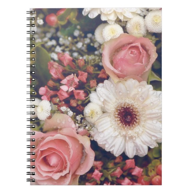 Cuaderno Rosas rosadas románticas ramo de flores (Frente)