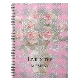 Cuaderno Rosas Rosadas Rubor Brillo Floral