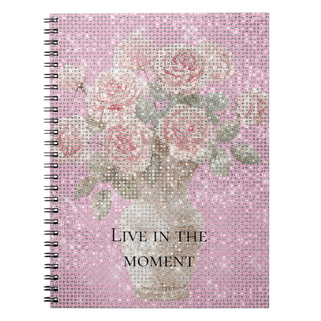 Cuaderno Rosas Rosadas Rubor Brillo Floral (Frente)