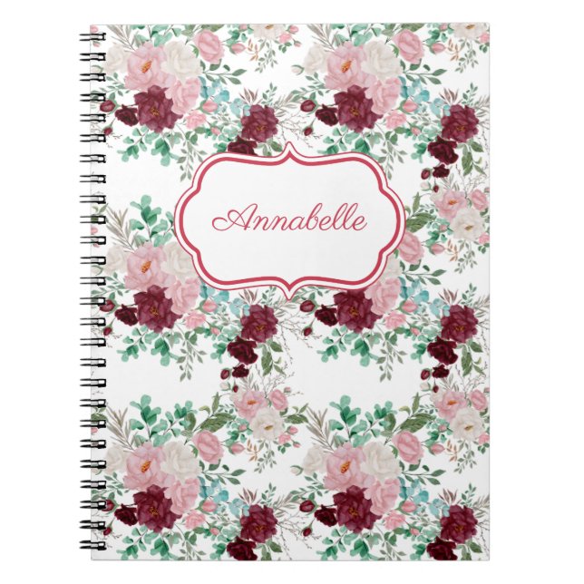Cuaderno Rosas Rosadas y Rojas Románticas Personalizadas (Frente)