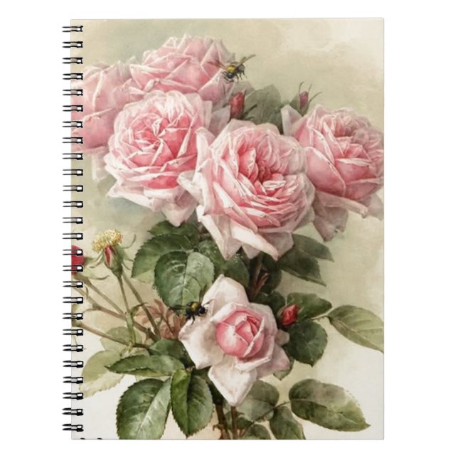 Cuaderno Rosas rosados elegantes lamentables del Victorian (Frente)