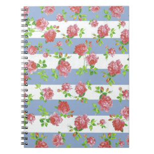 Cuaderno Rosas rosados femeninos elegantes en raya azul y