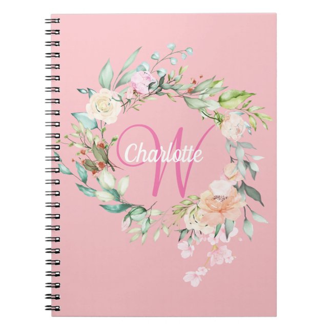 Cuaderno Rosas rosados Monograma floral (Frente)
