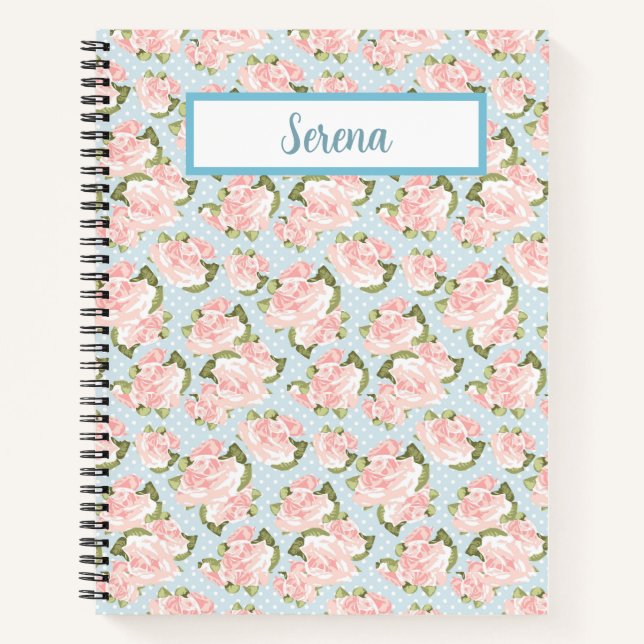 Cuaderno Rosas rosas rosas - Bloc de notas de Polkadots azu (Anverso)