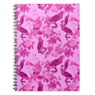 Cuaderno Rosas rosas rosas con patrón de loros púrpura