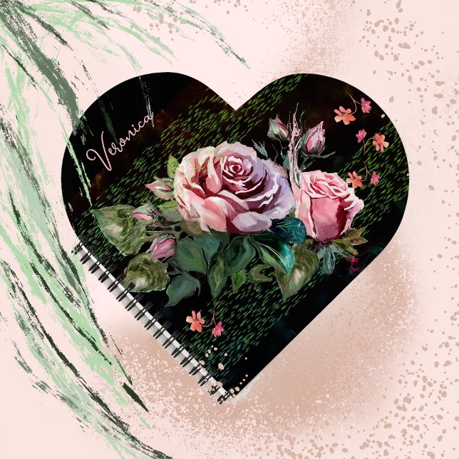 Cuaderno Rosas rosas rosas negras (Pink Roses on black Notebook)