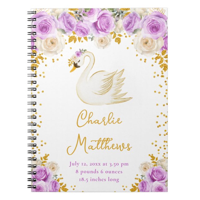 Cuaderno Rosas Swan Purple y Gold Estadísticas de nacimient (Frente)