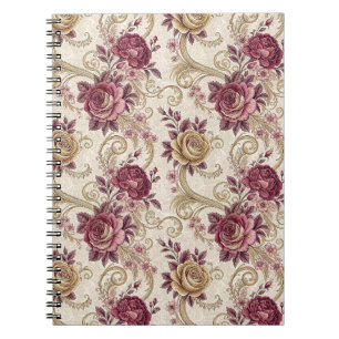 Cuaderno Rosas Victorianas Reales - Patrón Floral Borgoña
