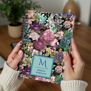 Cuaderno Rosas vintage shabby chic patrón negro rosa