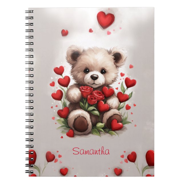 Cuaderno Rosas y corazones de oso de peluche (Frente)