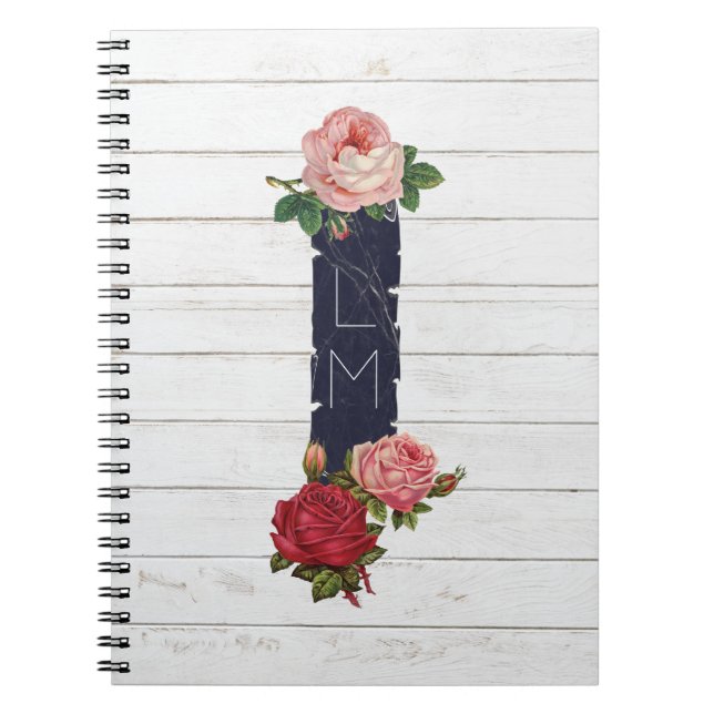 Cuaderno Rosas y madera blanca elegante del país de la (Frente)