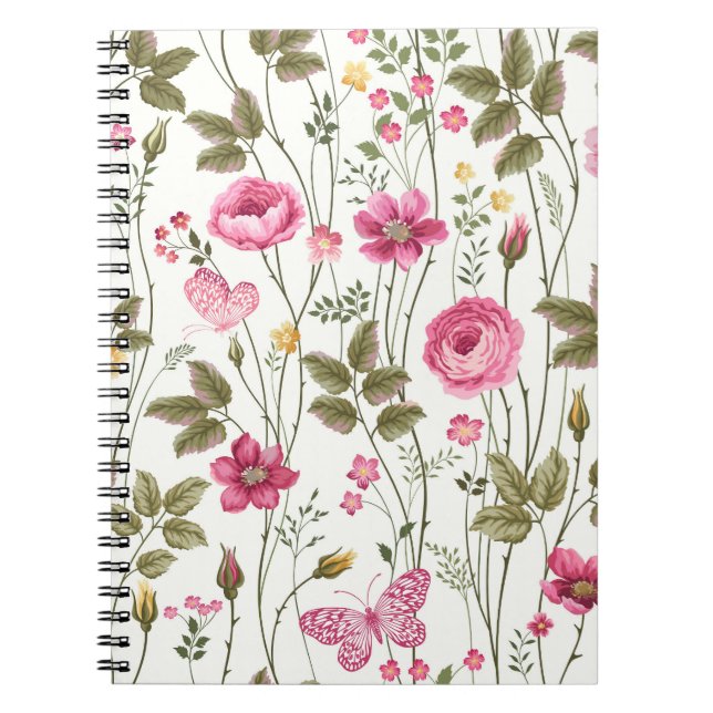 Cuaderno Rosas y mariposas: sin foco floral (Frente)