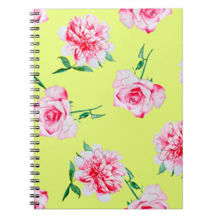 Cuaderno Rosas y patrón de ilustracion acuático Peonies