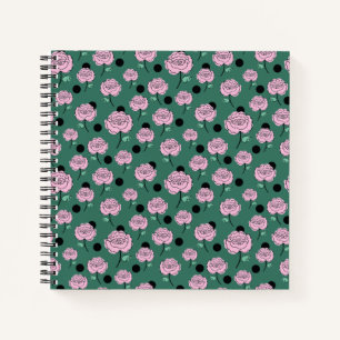 Cuaderno Rosas y puntos sobre el verde oscuro.
