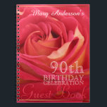 Cuaderno Rose 90th Birthday Celebration Custom Guest Book<br><div class="desc">Floral photograph of a pale red blooming rose with a slight blur for adding softness to the picture. Design on spiral notebook for 90th Birthday Celebration name to customize. You can easily change text (font, color, size and position) by clicking the personalize or customize button. Available in hard cover guest...</div>