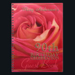 Cuaderno Rose Gold 90th Birthday Celebration Guest Book<br><div class="desc">Floral photograph of a pale red blooming rose with a slight blur for adding softness to the picture. Design on spiral notebook for 90th Birthday Celebration (yellow color dark color to obtain drop shadow) name to customize. You can easily change text (font, color, size and position) by clicking the personalize...</div>