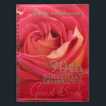 Cuaderno Rose Gold 90th Birthday Celebration Guest Book<br><div class="desc">Floral photograph of a pale red blooming rose with a slight blur for adding softness to the picture. Design on spiral notebook for 90th Birthday Celebration (yellow color dark color to obtain drop shadow) name to customize. You can easily change text (font, color, size and position) by clicking the personalize...</div>