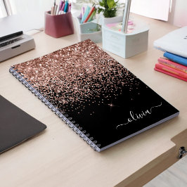 Cuaderno Rose Gold Blush Pink Glitter Script Monogram Girly