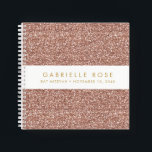 Cuaderno Rose Gold Glitter Bat Mitzvah Autograph Guestbook<br><div class="desc">Rose Gold Pink Glitter (printed image) with a white stripe on the cover of a personalized autograph book style guest book with space for an optional Hebrew name, or any text you want. A pink sparkly-looking party accessory for a Bat Mitzvah, Sweet 16, Quinceanera or Birthday party, or a sketch...</div>
