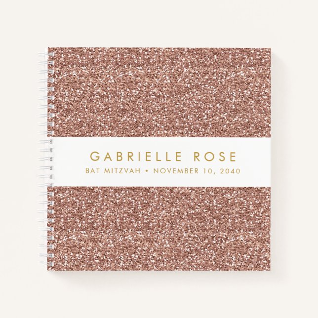 Cuaderno Rose Gold Glitter Bat Mitzvah Autograph Guestbook (Anverso)