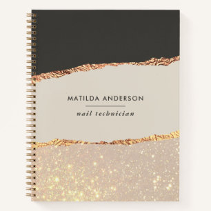 Cuaderno Rose gold glitter black modern elegant budget