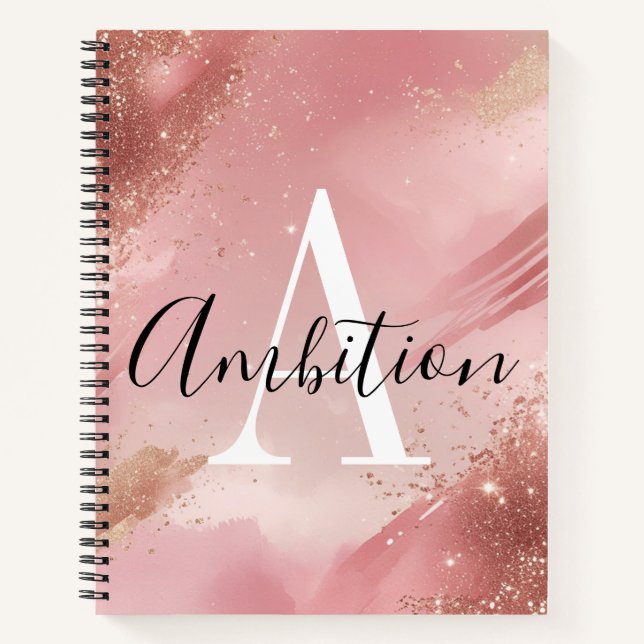 Cuaderno Rose Gold Glitter Monogram Notebook – Personalized (Anverso)