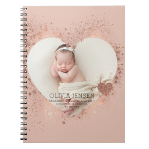 Cuaderno Rose Gold Purpurina Estadísticas de Nacimiento de