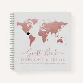Cuaderno Rose Gold World Map Heart Destination Guest Book