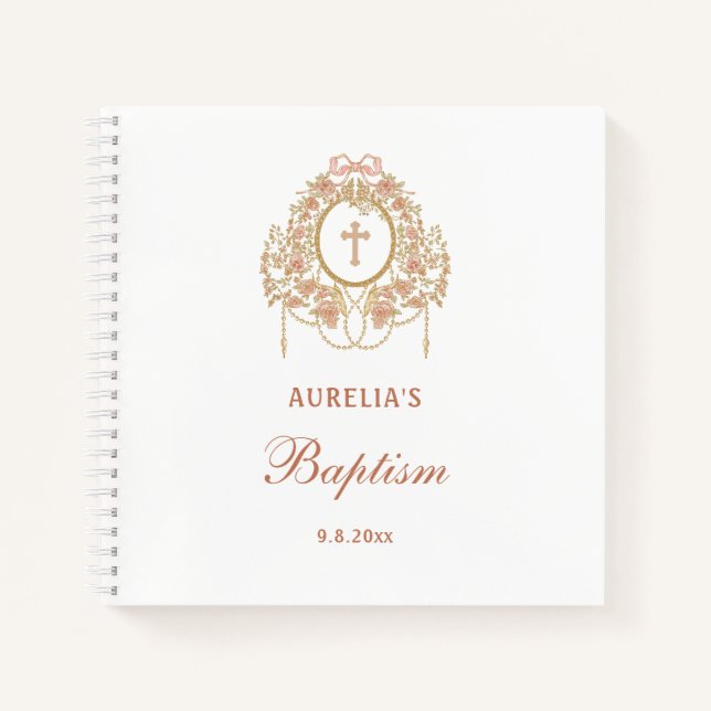 Cuaderno Roses Frame Holy Cross Baptism Guest Book (Anverso)