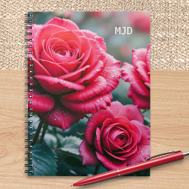 Cuaderno Roses Rojos Elegantes Monogramados Florales Arañad