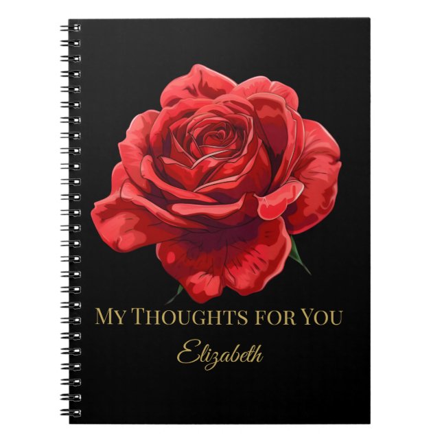 Cuaderno Roses rojos en negro con guión de oro personalizad (Frente)