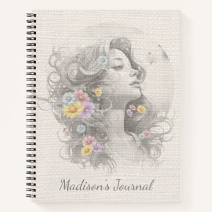 Cuaderno Rostro de Mujer con Flores Efecto Arpillera