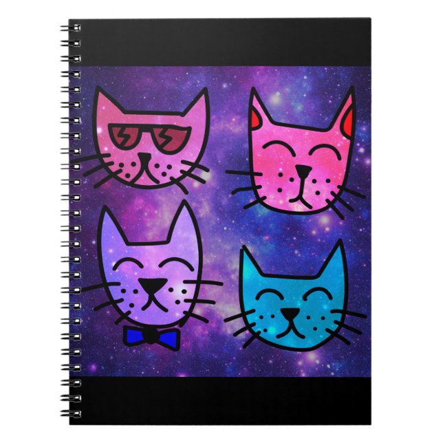 Cuaderno Rostros de gato de Guay en un fondo espacial (Frente)