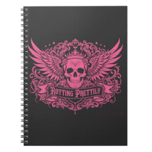 Cuaderno Rotting Prettily — Pink Skull Crown Wings Gothic