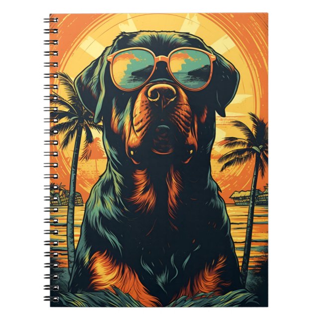 Cuaderno Rottweiler con gafas de sol en la playa (Frente)
