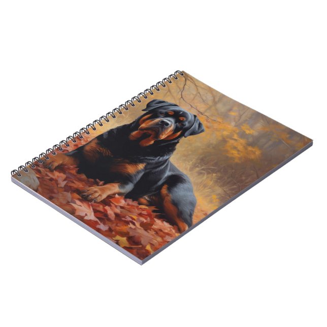 Cuaderno Rottweiler en hojas de otoño inspira caída (Lado Izquierdo)