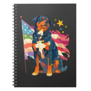 Cuaderno Rottweiler patriótico con arte de la bandera de EE