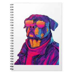 Cuaderno Rottweiler Retro � Perro con Vibra Neón de los 80