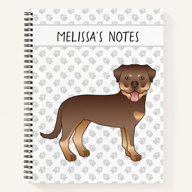 Cuaderno Rottweiler Rojo y Beige Perro De Dibujos Animados  (Anverso)