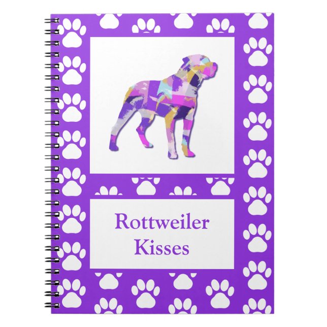 Cuaderno Rottweiler Rottie Dog Silhouette Paw Purple PY&B (Frente)
