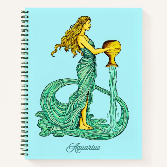 Cuaderno Rótulo Aquarius Zodiac, mujer con agua dulce (Anverso)