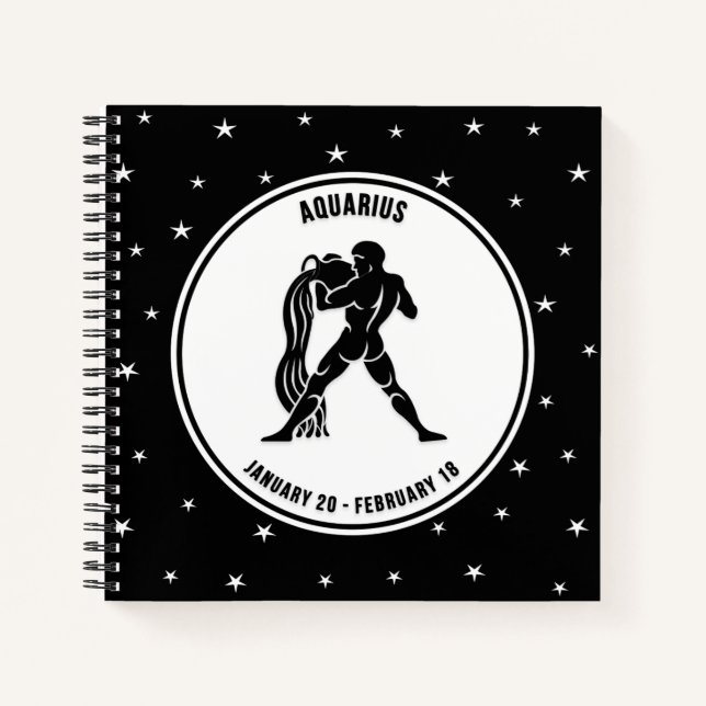 Cuaderno Rótulo Aquarius Zodiac, portátil blanco y negro (Anverso)