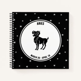 Cuaderno Rótulo Aries Zodiac, portátil blanco y negro