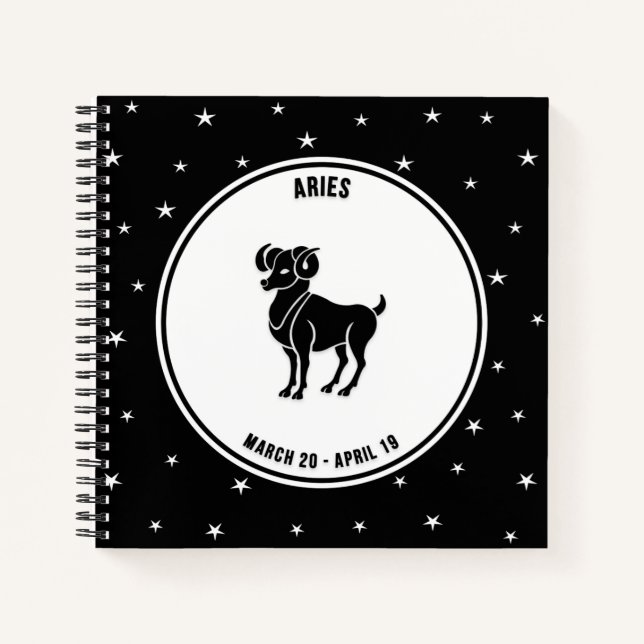 Cuaderno Rótulo Aries Zodiac, portátil blanco y negro (Anverso)