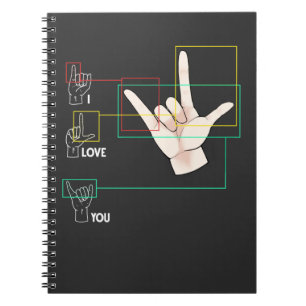 Cuaderno Rótulo de mano de lenguaje Rótulo americano ASL te