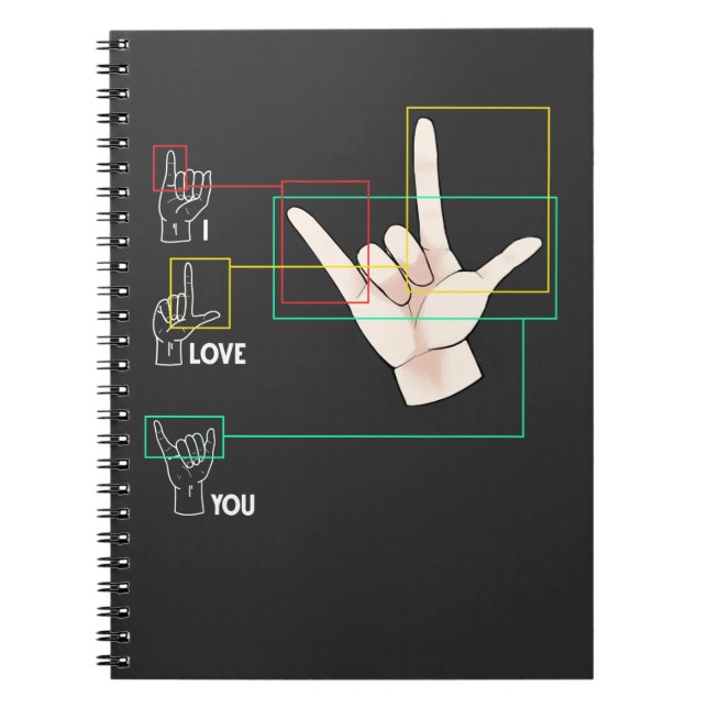 Cuaderno Rótulo de mano de lenguaje Rótulo americano ASL te (Frente)