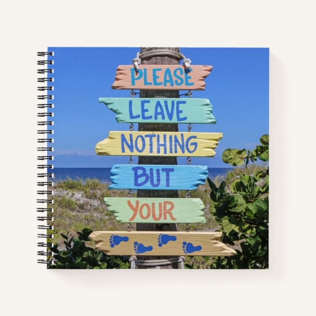 Cuaderno Rótulo de playa, no deje más que huellas (Anverso)